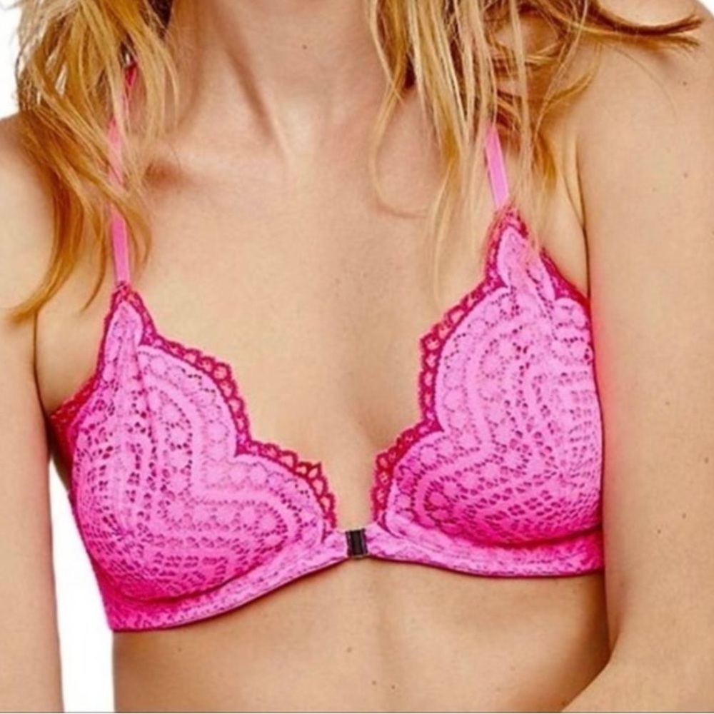 Free People Intimately UW Front Closure Bra Slow Dance Neon Pink size 32B NWT